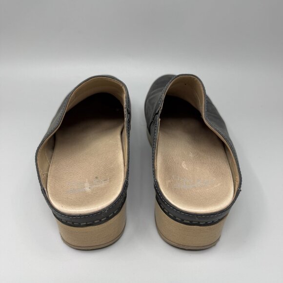 Dansko “Brenda” Black Burnished Mules Women’s Size EU 39 US 9 Clogs Wood Accent - Picture 6 of 9